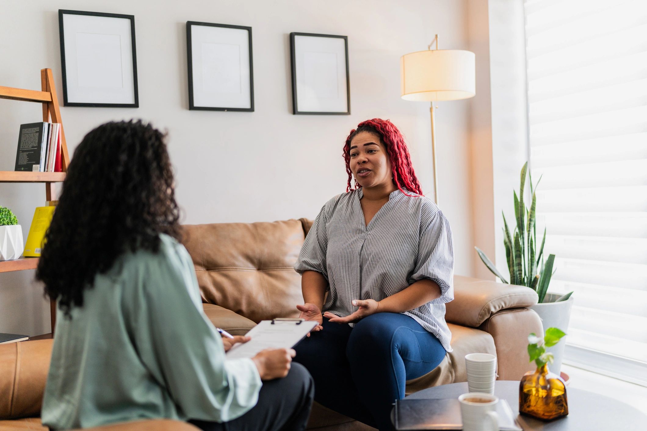 Woman talking with a psychotherapist during a counseling session